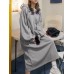 Women Puff Sleeve Loose Hooded Sweatshirt Calf Length Casual Midi Dresses