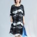 vintage black pure linen dress plussize holiday dresses Fine o neck asymmetric striped linen dresses