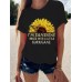 Casual Sunflower Butterfly Letter Print Round Neck Short sleeves T  shirts For Women